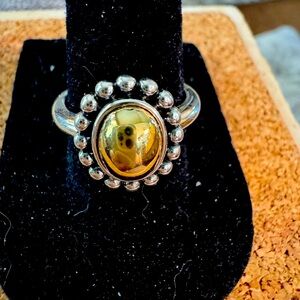 Lagos Sterling and 18k Gold High Bar Ring, Size 7